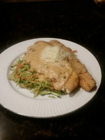 Easy Steps to Prepare Brad&#39;s trout picatta over Caesar broccoli slaw the So Delicious Tasty