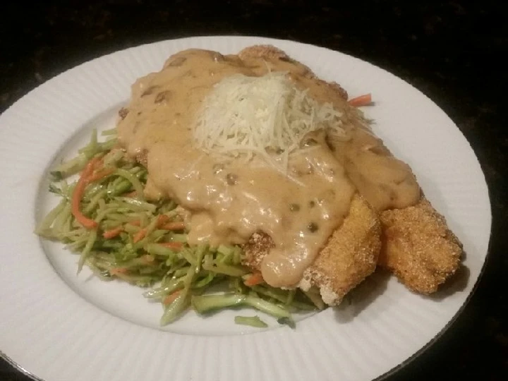 Easy Way Make Brad's trout picatta over Caesar broccoli slaw the Can Spoil the Tongue Makes you drool