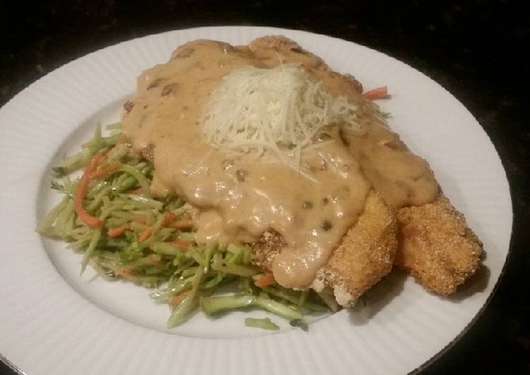 Recipe of Homemade Brad’s trout picatta over Caesar broccoli slaw