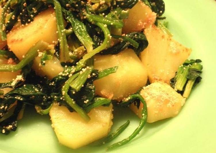 Recipe of Any-night-of-the-week Spinach Potato &amp; Tarako Stir-fry