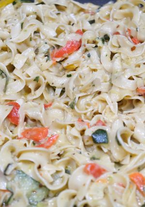 A picture of Zucchini Brie pasta.