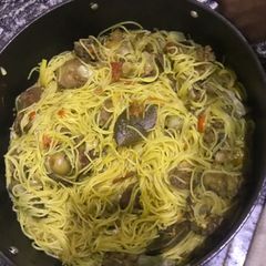 A picture of Jollof spaghetti.