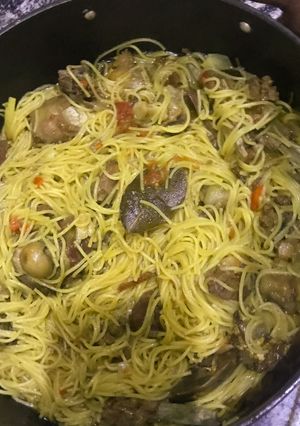 A picture of Jollof spaghetti.
