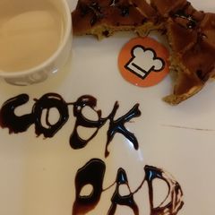 A picture of Waffle with chocolate ganache.