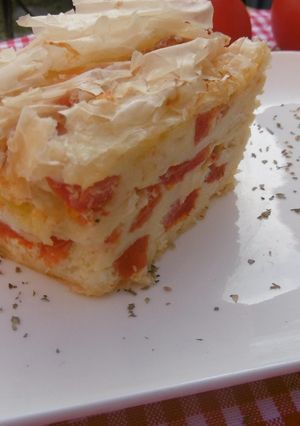A picture of Feta and Tomato Creased Phyllo Cheese Pie (Patsavouropita) :).