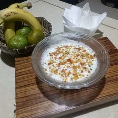 Fruit Cream with Pistachio Praline powder A picture of Fruit Cream with Pistachio Praline powder.