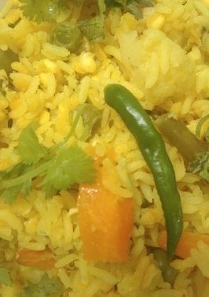 A picture of Moong Dal Khichdi With Vegetables.