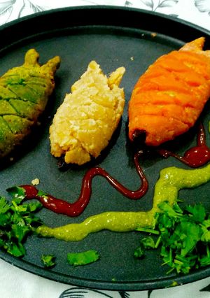 A picture of Tricolour Fish Samosa.