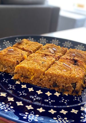 A picture of Butternut squash/pumpkin baked Kibbeh - Lebanese meatless kibbeh (step by step photos).