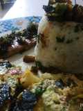 Tortilla de repollo con arroz y churrasco de bondiola