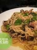 Fideos con Carne y Hongos