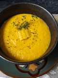 Sopa crema de choclos, zanahorias y calabaza