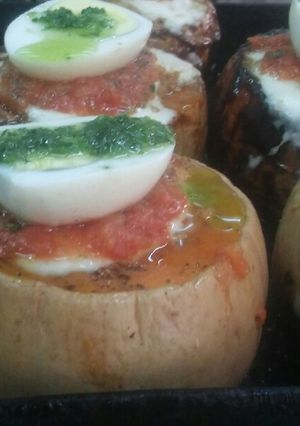 Una foto de Calabaza rellena de carne soja texturizada