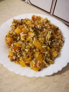 Una foto de Lentejas con calabaza y arroz