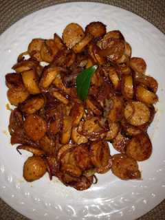 A picture of Chicken hot dog stir fry.