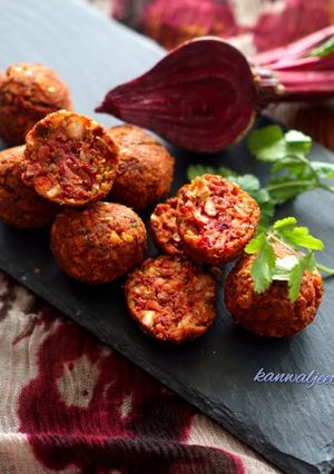 A picture of Beetroot falafel.