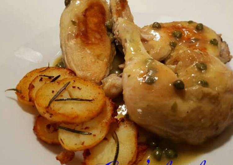 Pan fried sautee potatoes,Roasted Chicken with capers sauce