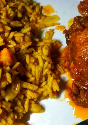 A picture of Turmeric jollof rice.