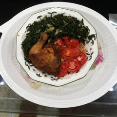 A picture of Grilled chicken with vegetable.