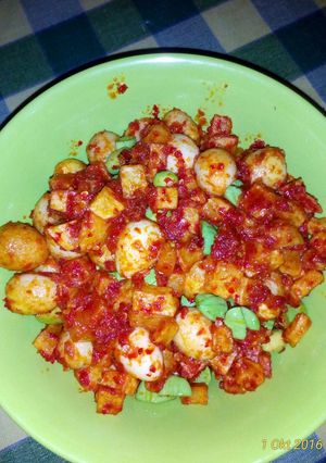 Foto resep Telur, kentang balado pete