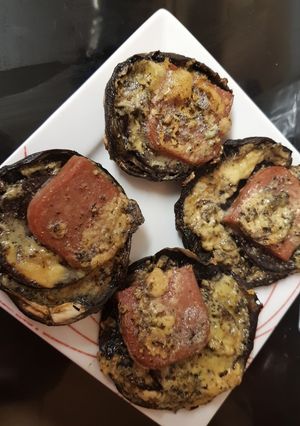 A picture of New year's Eve packed Portobello Mushrooms Lunch.😁.