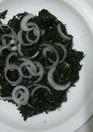 A picture of Fried cowpeas leaves (Fried Kunde).
