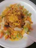 Atún y camarones en salsa ranchera y vegetales
