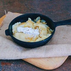 A picture of "Vareniki" or dumplings with potatoes.