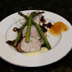 A picture of Brad's pork tenderloin medalions w/ lemon caper bearnaise sauce.