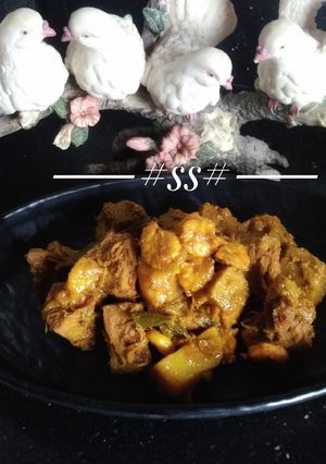 A picture of "Kathal aloo sabji with Shrimp" (Jackfruit) #Cookpad.