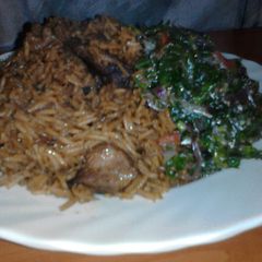 A picture of Pilau with greens.