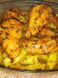Receta de pollo mararinado con patatas al horno