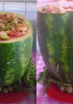 Una foto de Sandía de ceviche de camarón