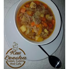 A picture of Mince meat and vegetable soup.