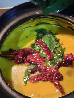 A picture of Raw mango,drumstick,coconut curry..mom’s recipe.