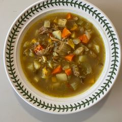 A picture of Use-up Turkey Stock and Vegetable Soup with Indian Spices.