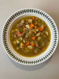 A picture of Use-up Turkey Stock and Vegetable Soup with Indian Spices.