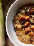 Leeks and borlotti soup