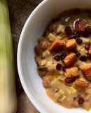 Leeks and borlotti soup
