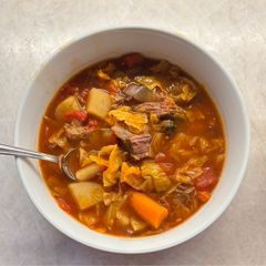 A picture of Beef Tomato Veggie Soup.