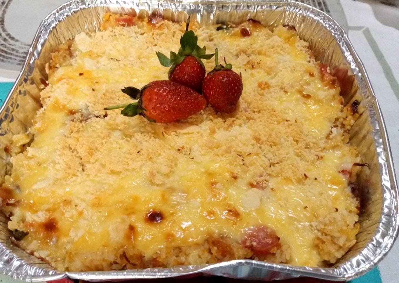 Cheese baked rice (nasi panggang sapi keju)