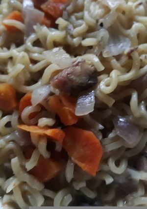 A picture of Indomine with sardine and carrots.