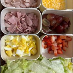 Mini salad bar using leftover lettuce from taco night A picture of Mini salad bar using leftover lettuce from taco night.