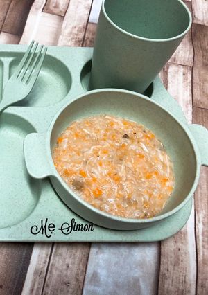 Hình của món Ăn dặm - Cháo ghẹ nấm rơm cà rốt.