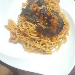 A picture of Spagetti with snails.
