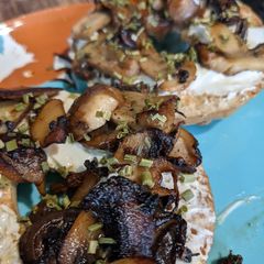 A picture of Lunch Mushroom and cheese bagel.