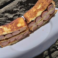 A picture of French Toast Sausage Sandwich.