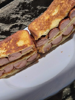 A picture of French Toast Sausage Sandwich.