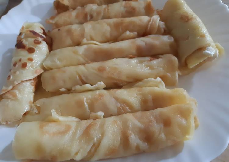 Pancakes roll with cream