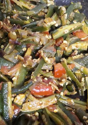 A picture of Okra (Bhindi) Sabzi.